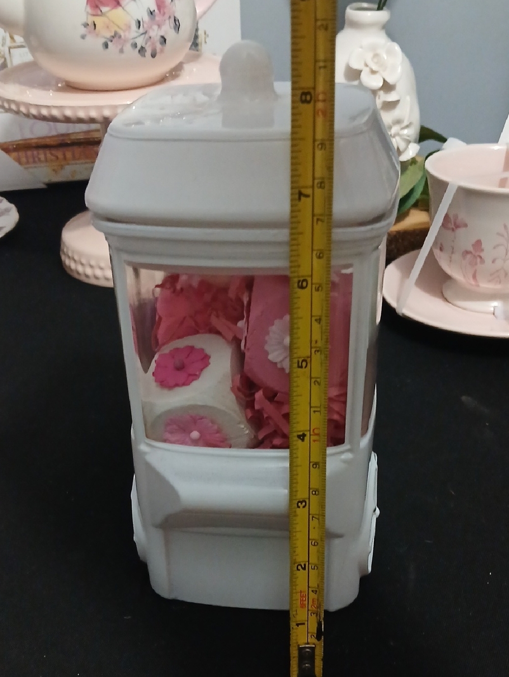 Chic White Glass Gumball Machine with Decorative Pink & White Blocks - Picture 7 of 8
